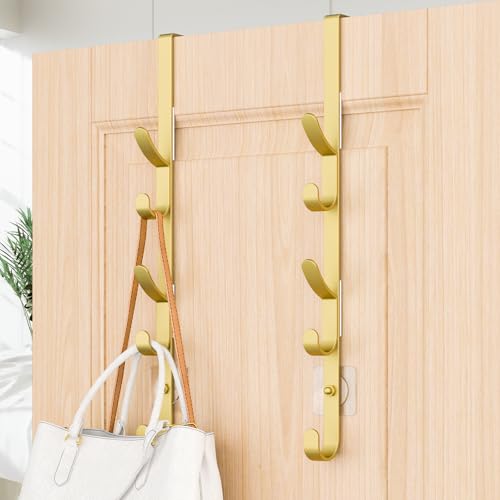 Kaiferty Over The Door Hooks, Metal Door Hooks for Hanging, Over The Door Purse Organizer for Door Coat Hanger, Back of Shower for Hanging Towel Rack Clothes, Hat, Bathroom, Closet (Gold-2Packs) - color: Gold, size: 2 Pack
