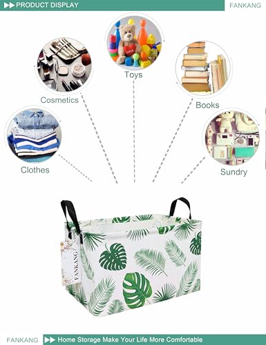 FANKANG Storage Bins, Nursery Hamper Canvas Laundry Basket Foldable with Waterproof PE Coating Large Storage Baskets for Kids Boys and Girls, Office, Bedroom, Clothes,Toys(Rec-Leaf ） - color: Rec-Leaf