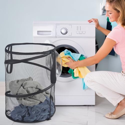 Seiritex Mesh Popup Laundry Hamper 115L Foldable Laundry Basket Extra Large Capacity Collapsible Clothing Storage Basket with Handles 26 H x 18 W x 18 L (Black) - color: Black