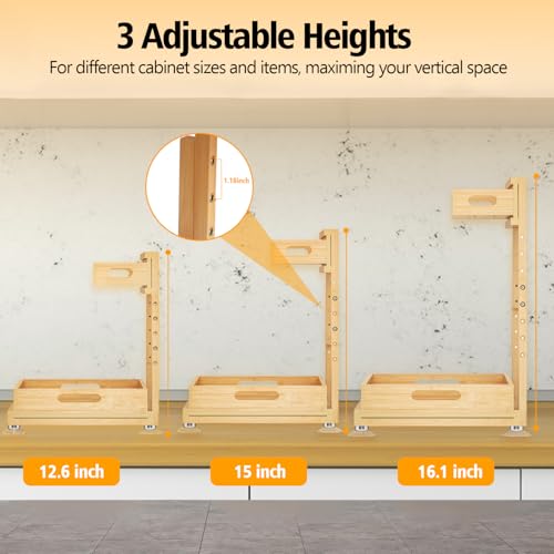 Banlilu Under Sink Organizer, Pull Out Cabinet Organizer, 2 Tier Slide Out Sink Shelf Cabinet Storage Shelves, Storage for Kitchen Bathroom, Natural Premium Bamboo Wood - color: Natural