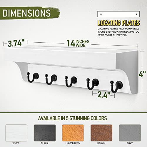 Rebee Vision Key and Mail Holder for Wall with Floating Shelf : Decorative Hanging Organizer with 5 Sturdy Keys Hooks and Wall Mount Key Rack - Farmhouse Entryway Décor (Modern White) - color: White