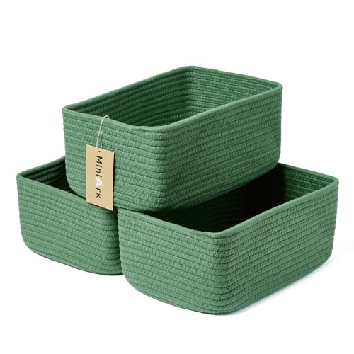 MiniArk Small Storage Baskets for Organizing | Closet Organizer Bins | Shelf Toy Basket | Woven Rope Baskets | Cube Decorative Box | Shallow Basket | 11.5x7.5x4.7” | 3 Packs Green - color: Green, size: 3pcs-L11.5xW7.5xH4.7"
