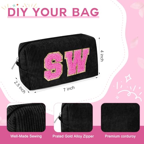 SOIDRAM Makeup Bag Preppy Cosmetic Bag Bulk Makeup Pouch Personalize Travel Toiletry Bag Organizer Cute DIY Makeup Brushes Storage Bag for Women - color: Corduroy Black, size: 6 Pack