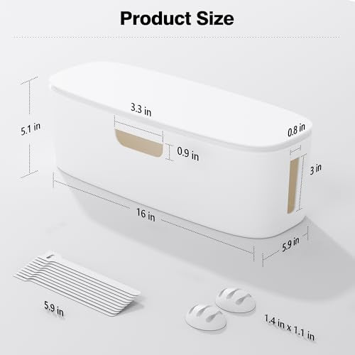 Cable Management Box - Large Cord Organizer Box to Hide Power Strip & Under Desk, TV Computer Wires Cable Organizer Box with Baby Proofs, Desk Cord Organizer for Home/Office - White - color: White