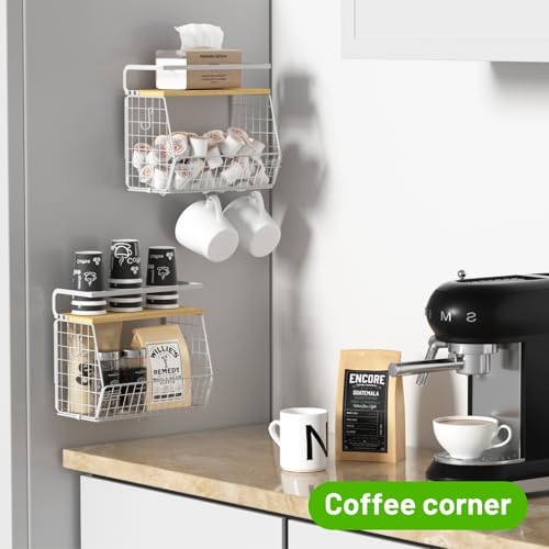 Magnetic Shelf for Fridge with Wood Lid, Fruit Potato and Onion Storage Bins, Pantry Organizers & Storage, Large Container Magnetic Spice Rack for Refrigerator, Kitchen Counter (White, 2) - color: White, size: 2-Small