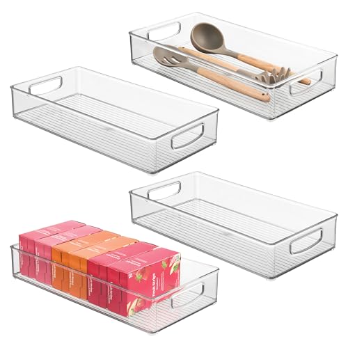 iDesign Stackable Clear Plastic Extra Long Pantry Organizers and Cabinet Storage Bins for Kitchen, 4-Pack - size: 16 x 8 x 3, style: Pack of 4