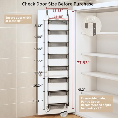 Over the Door Pantry Organizer, 8-Tier Pantry Door Organization and Storage, Over the Door Spice Rack, Home & Kitchen Storage Shelves for Cabinet, Black - color: Black, size: 16.5"W 8-Tier
