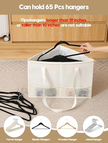 2 Pack Rigid Hanger Organizer, Triangle Storage Bin with Lid, Hanger Holder Stand for Space Saving, Clothes Organizer Stacker for Closet Laundry Rooms - color: Beige