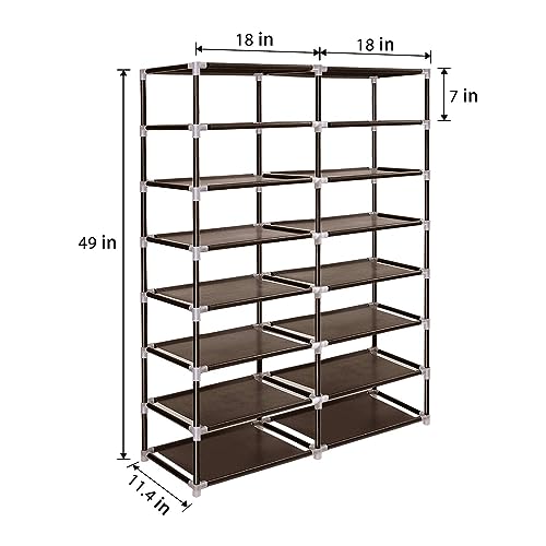 ERONE Shoe Rack Storage Organize, 28 Pairs Portable Double Row with Nonwoven Fabric Cover Shoe Shelf Cabinet for Closet - color: Brown