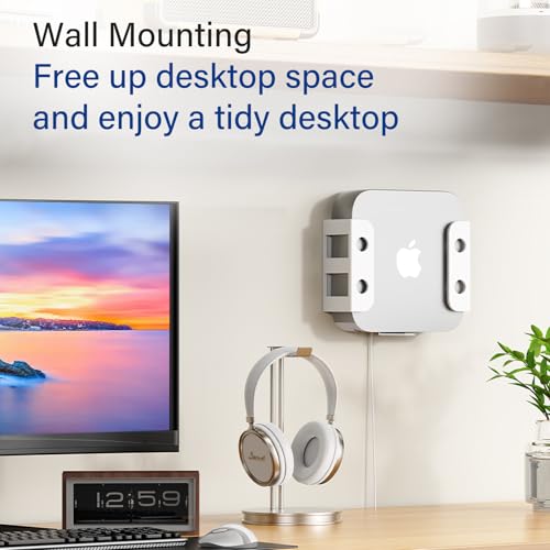 BYMECOST Under Desk Laptop Storage Mount, Metal Under Desk Device Holder, for Devices Up to 2.1" Thick, MacBook, Mini, Keyboard, Router, with Anti-Scratch Silicone (White) - color: White, size: 2.1" without hook