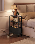 CHOEZON Small Narrow Side Table with Charging Station, Skinny End Table with Fabric Basket, Slim Nightstand for Small Spaces, Sofa Side Table, for Living Room, Bedroom, Black TBZ07UBB - color: Black