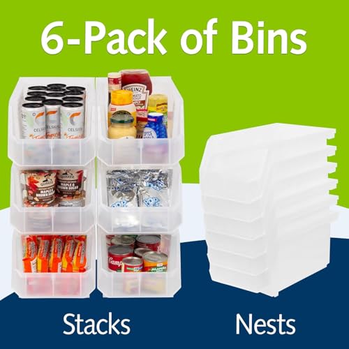 ReadySpace Large Plastic Storage Bins, Stackable Organizer Containers for Closet Pantry Shelf Garage and Office Organization, Clear, 6 Pack - color: Clear, size: Large, 6-Pack