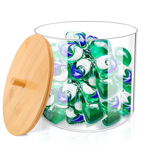 JYPS Large Capacity Laundry Pods Container with Bamboo Lid, Clear Acrylic Powder Detergent Containers for Pods, Scent Boosters & Powder, Laundry Room Organization decor, Airtight Storage Jars - size: 1-Pack