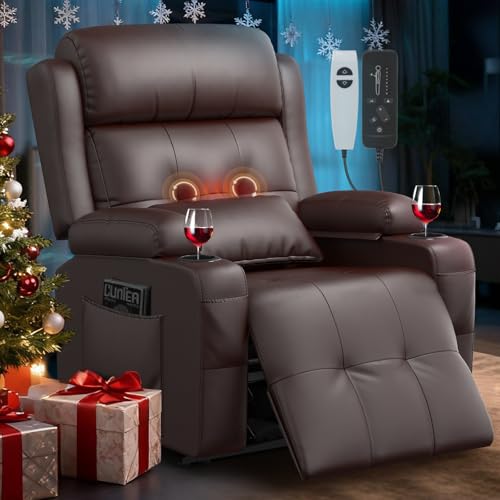 Home Theater Seating Power Recliner Chair, Massage Reclining Sofa with Cup Holders, Wall Hugger RV Recliners,145° Adjustable Recline & Pockets for Movie Room(Brown, Single Chair) - color: Brown, size: Single Chair 34''