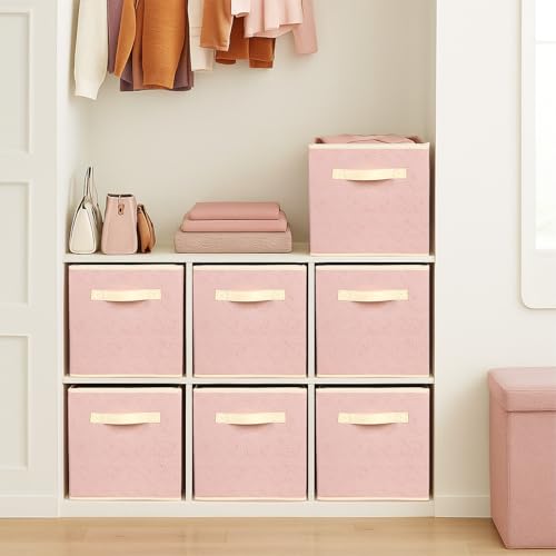 ShellKingdom Storage Bins, Foldable Fabric Storage Cubes with 3D Embossed Rose Pattern, Cloth Organizer Drawer For Closet And Toys, 10.5 X 10.5 X 11 inch, 2 Pack (Light Pink) - color: Light Pink