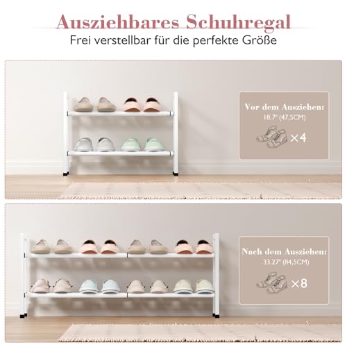Bumusty 2-Tier Expandable Shoe Rack for Closet, 18“-33” Adjustable Shoe Rack for Small Space, Small Shoe Organizer for Front Door, Sturdy Metal, White - color: White, size: 2-Tier