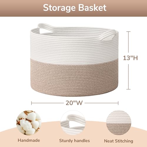 Goodpick 65L Large Storage Basket 19.7"x12.6", Basket for Blankets Living Room, Toy Storage Organizer for Clothes, Toys - color: Light Brown, size: 19.7x19.7x12.6 Inch (Pack of 1)