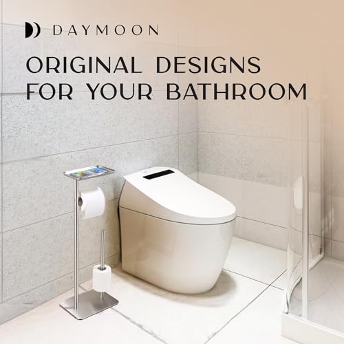Day Moon™ - Toilet Paper Holder - Modern Roll Holder for Bathroom - 1 Pack - Free Standing - with Shelf, Brushed Nickel - color: Brushed Nickel, size: Free Standing 1 Pack