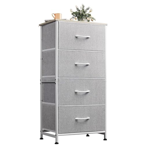 WLIVE 4 Drawers Dresser for Bedroom, Light Grey Fabric Clothes Storage Organizer Unit, Dresser for Hallway, Entryway, Closets, Sturdy Steel Frame, Wood Top - color: Light Grey