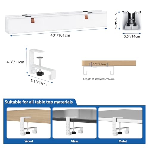 Zilink Large Cable Management Under Desk 40" No Drill Desk Cable Management Clamp/Screw Mount Fabric Cable Tray Sturdy Waterproof Cable Organizer for Office, Home, White - color: White, size: 40"
