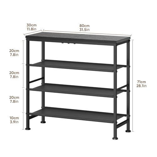 Mavivegue Shoe Rack Organizer, 4-Tier Metal Shoe Storage with Non-Woven Fabrics Shelves and Wooden Top Board, Shoe Rack for Entryway Bedroom Living Room Garage, Black - size: 4 Tier