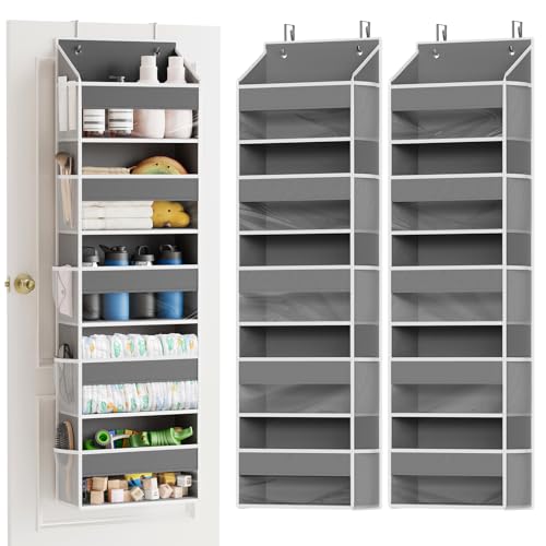 SpaceAid 2 Pack Over The Door Organizer with 5 Large Pockets and 10 Mesh Side Pockets, 5 Layers Door Organizer Hanging with Clear Window for Bedroom, Bathroom, Pantry and Nursery, Gray - color: Gray, size: 2 Pack