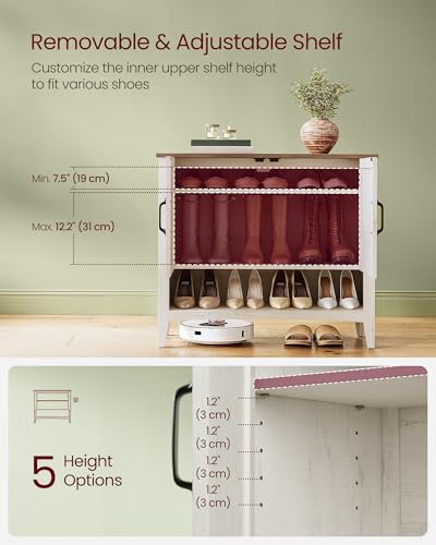 VASAGLE LIRY Collection - Shoe Cabinet, 3-Tier Storage Organizer, Shoe Shelf, Farmhouse Freestanding Cabinet, Height-Adjustable Shelf, 13.8 x 31.5 x 27.6 Inches, Rustic White ULBC038W01 - color: Rustic White, size: 13.8"D x 31.5"W x 27.6"H, style: 3-Tier