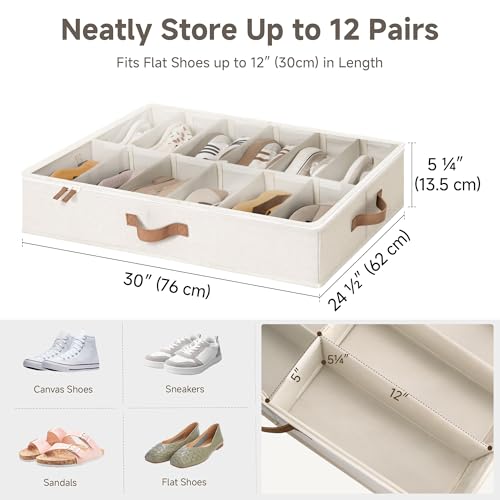 StorageWorks Underbed Shoe Storage Organizer for Closet, 2-Pack Under Bed Shoe Organizer with Bottom Support and Adjustable Dividers, Fits up to 24 Pairs, Beige - color: Beige, style: Adjustable Divider