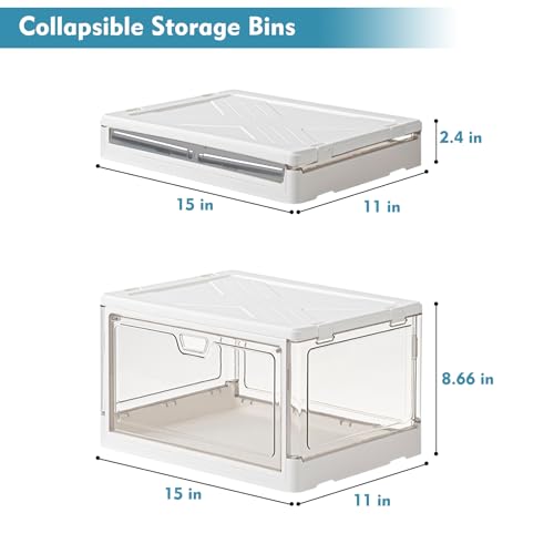 Kmiectse Clear Storage Bin with Lid 3 Pack 【Stackable & Sturdy】 Plastic Multifunctional Folding Storage Bins for Bedroom, Living Room, Study,Room, 23 QT Folding Box with Magnetic Door - size: 3 Tier-3 Lids