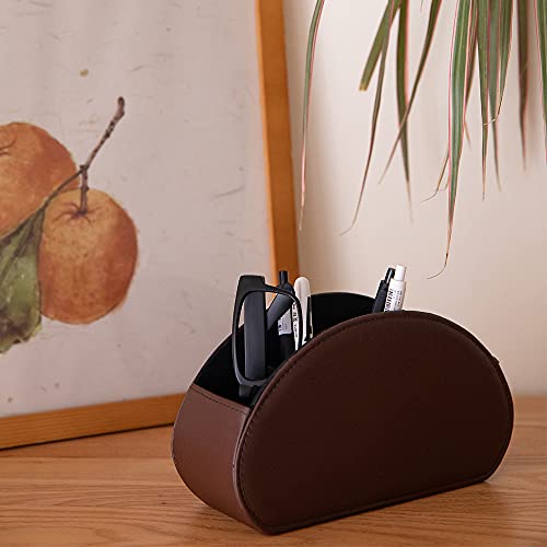 Remote Control Holder Organizer Table Desk Leather Control Storage TV Remote Control Organizer with 5 Spacious Compartments (Dark Brown) - color: Dark Brown