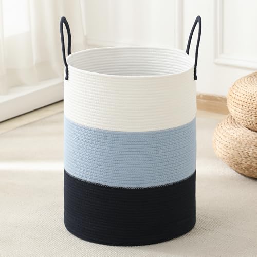 Laundry Basket Hamper Tall Rope Storage Woven for Blanket toys Dirty Clothes in Living Room Bathroom Bedroom (Gradient Blue, 80L/21.3Gal) - color: Gradient Blue, size: 80L/21.3Gal