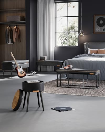 VASAGLE EKHO Collection - Storage Bench for Entryway, Ottoman Bench with Steel Frame, 43.3-Inch Wide, Synthetic Leather, Living Room, Mid-Century Modern, Loads 660 lb, Ink Black ULOM085B01 - color: Ink Black, style: Steel Frame Bench