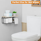 VITVITI Toilet Paper Holder with Shelf, Wall Mounted Toilet Paper Storage Basket, Wood Metal Toilet Roll and Wipes Holder for Bathroom Farmhouse (Natural) - color: Natural