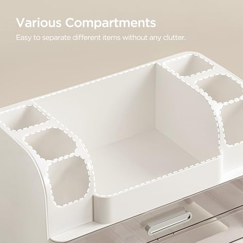 HBlife Makeup Organizer for Vanity with Brush Holder, Large Bathroom Countertop Cosmetic Organizer Skin Care Storage, Easy to Store Lipsticks, Nail Polishes, Perfumes, Eyeshadow Palettes, White - color: White