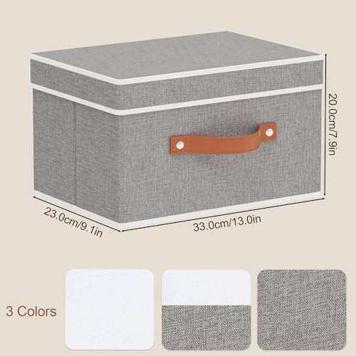 Storage Basket with Lid, Linen Foldable Storage Bin, Closet Organizer Box with Double Handles for Bedroom Corners, Grey, 1 Pack, 13 x 9.1 x 7.9 Inch - color: Grey, size: 13x9.1x7.9in(1-Pack)