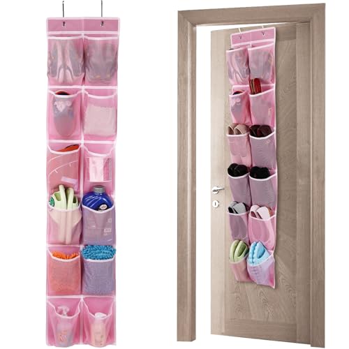 GOMAJI Over the Door 12 Pocket Hanging Shoe Organizer, Pink - color: Pink