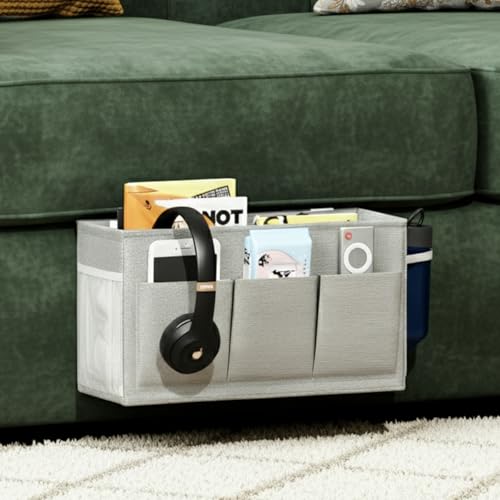 Dual-Purpose Bedside Caddy Organizer Hanging Storage Bag Dorm Storage for Home, Dorm, Bunk, Hospital Beds, Bed Caddy Holder with 6 Pockets for Magazines, Books, Phones, Remotes, Bottles
