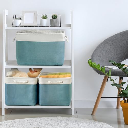 TheWarmHome Organization and Storage basket for Organizing - 3 Pack 16x12x12 inch Cube Storage Bin for Shelves, Fabric Storage Cubes for Organizer Cloth Closet Toy Box (White & Green) - color: White And Green, size: 3PCS/Large Cube - 16L×12W×12H