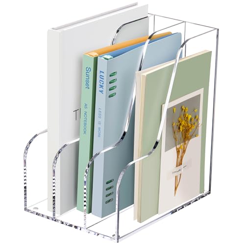 SANRUI Clear Vertical Magazine File Holder, Acrylic Desk Organizer and Storage Bins Holding for Magazines Binders, Notebooks, Envelopes A4 Folder Binder Holders Sorter, 3 Compartments - style: A4 3-Sections File Holder