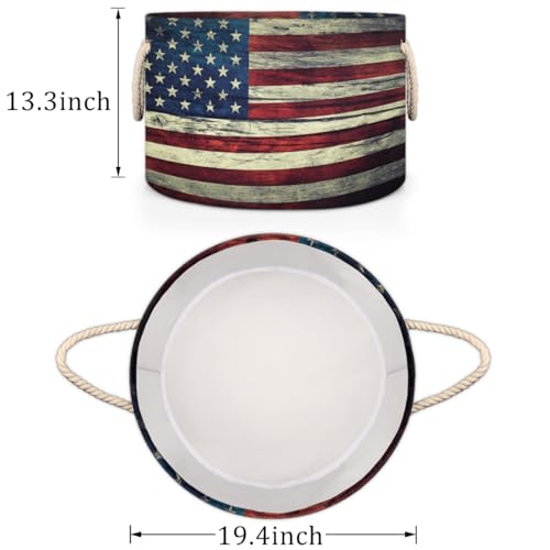 Large Round Storage Basket Vintage American Flag Collapsible Circle Storage Bin Basket Laundry Hamper With Handle for Kids Boy Girls Toy Bedroom Living Room Nursery Room Decor Storage Organizer - color: C:Flag