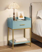 Nightstand,Modern Bedside Table Night Stand with Storage Drawer and Open Shelf,Small End Side Table for Bedroom,Living Room,Blue - color: Blue