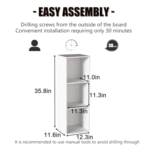 Wooden Cube Storage Organizer with Closed Back Panel,White Cube Shelf Cubby Storage Organizer with Compartments for Living,Bookshelf,Storage Organizers (White, 3 Cube-11in) - color: White, size: 3 Cube-11in