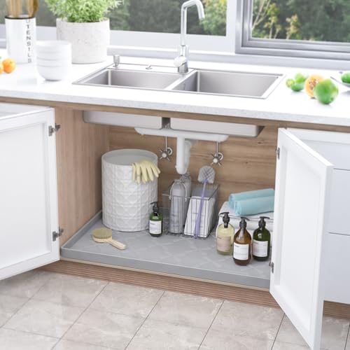 SIKADEER 22" x 22" Under Sink Mat Waterproof, Silicone Mat Kitchen Drawer Shelf and Cabinet Liner, Sink Protector for Kitchen Organizers and Storage, Boot Tray Pet Food Mats - color: Gray, size: 22"W x 22"L