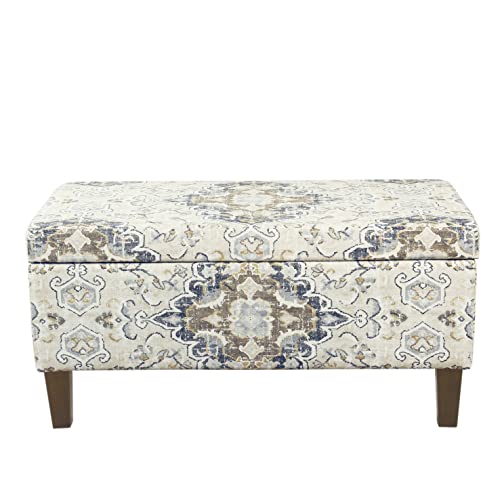 HomePop Ottomon Upholstered Rectangular Storage Ottoman Bench with Hinged Lid, Brown and Cream Large - color: Brown and Cream