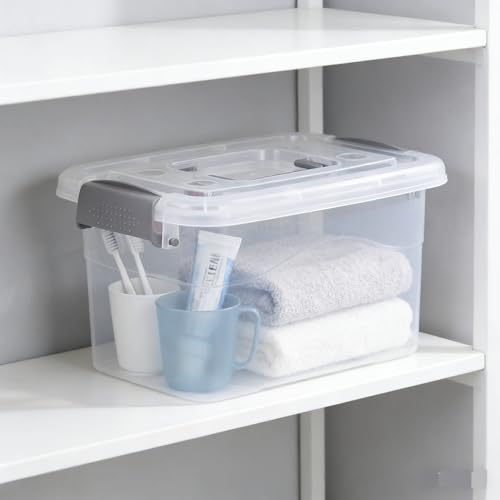 6-Pack Home Storage Bins, Plastic Container, Latching Box with Handle (Grey handle) - color: Grey handle