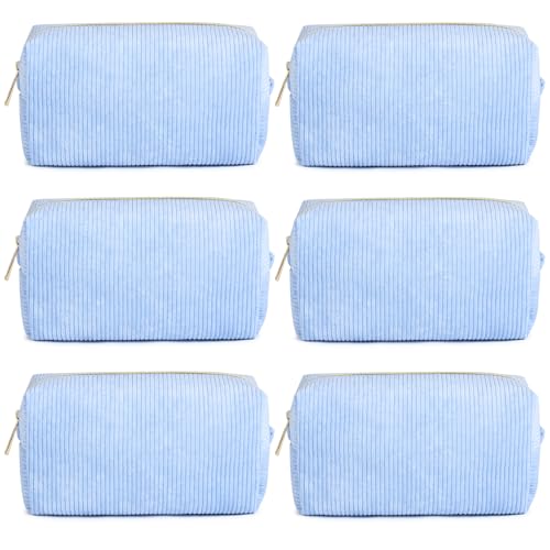 SOIDRAM 6PCS Bridesmaid Proposal Gifts Corduroy Blue makeup bag bulk for Wedding Party Favors Bachelorette party decorations Toiletry Organizer Bag Cosmetic Case Gift - color: Corduroy Blue, size: 6 Pack