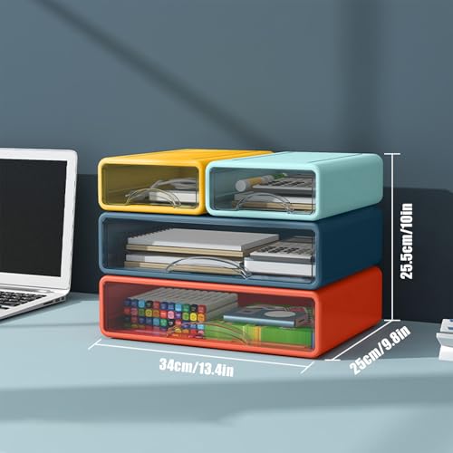 Desk Organizer with Drawers, Stackable Storage Drawers with Compartments Desktop Organization for Office Supplies, Makeup, Pencils, Tape, Erasers, Paperclips, Chargers (2S2M) - color: Light blue+Yellow+Deep Blue+Orange