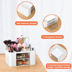 Desk Organizer with 2 Drawer, Plastic Desktop Pen Pencil Card Holder Storage Box for Desk, Office Supplies, Vanity Table Office School Home (White) - color: White