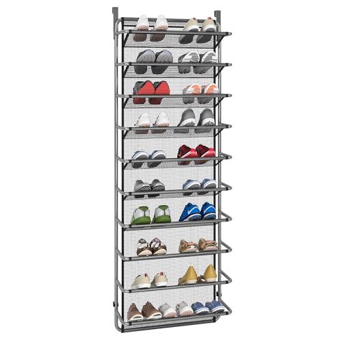 10 Tier Shoe Rack Over The Door Shoe Organizer Hanging Shoe Storage The Door Shoe Rack for Closet Pantry Wall Floating Shelves (10 Tier, Silver Grey)