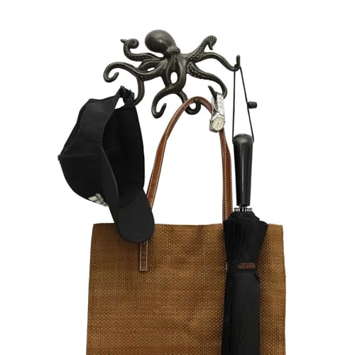 Key Holder for Wall, Octopus Coat Hooks Wall Mounted Towel Hooks, Heavy Duty Key Hooks Decorative with 6 arms - color: Black